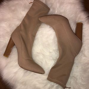 Beige Nude Sock Fit Ankle Boots